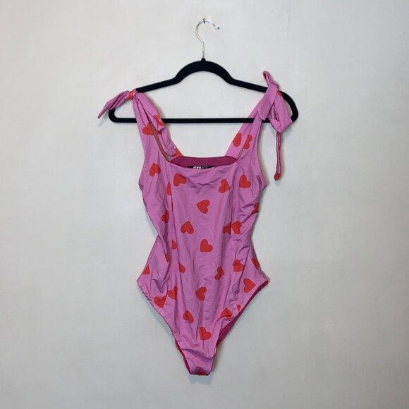 Beach Riot Sydney Valentine's Pink Heart Print Swimsuit Size L - Picture 3 of 7